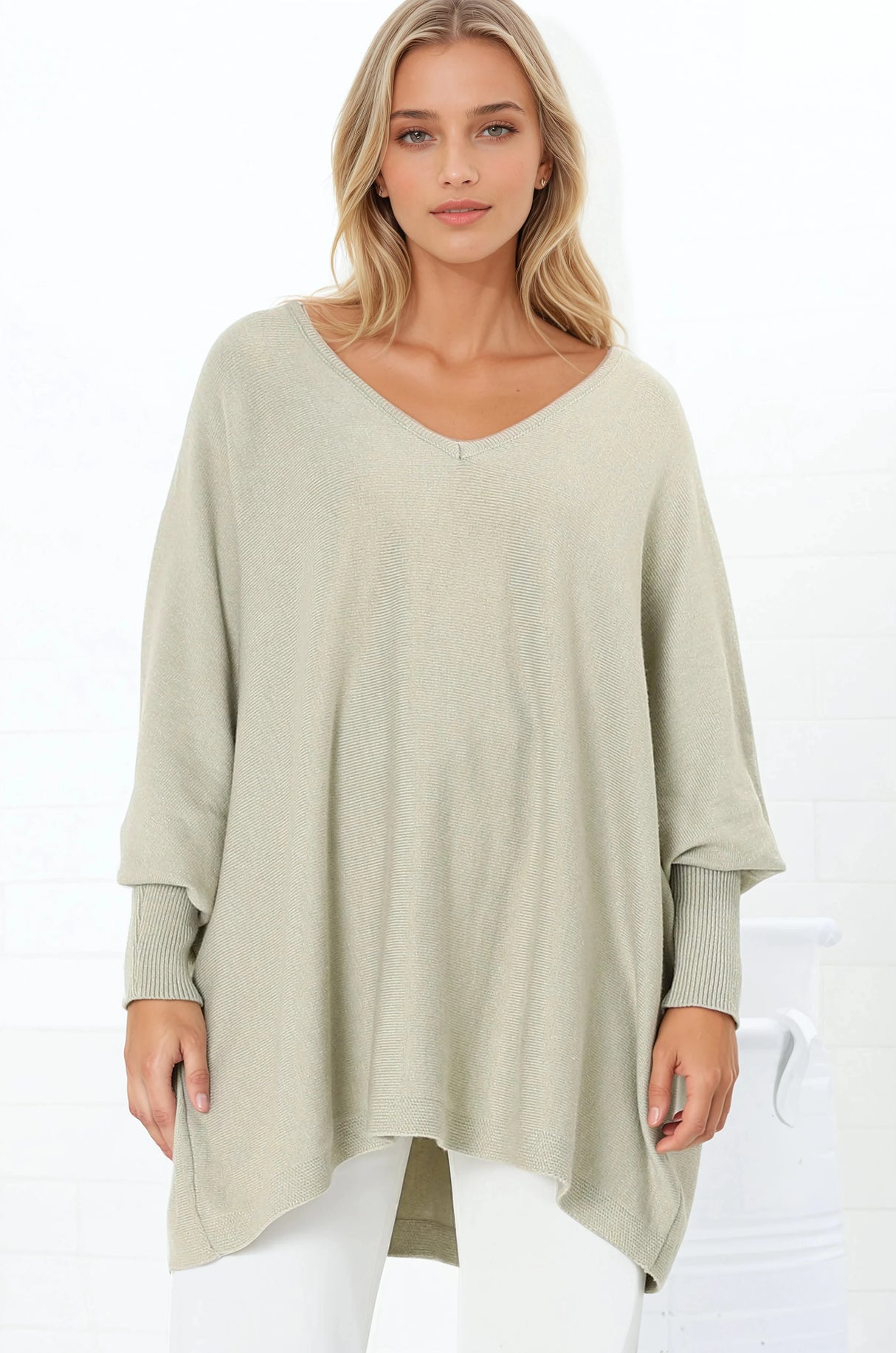 Pier Jumper - Oversized Batwing Knit Jumper in Sage