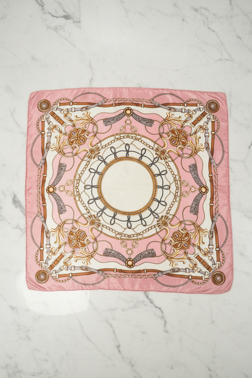 Pink Chain Scarf - White Marble Portrait