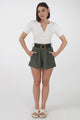 Marlyn Shorts - High Waisted Short with Statement Belt in Military Green