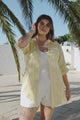 Beachly Mesh Shirt - Cotton Mesh Stripe Relaxed Button Down Shirt in Yellow