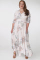 JAASE - Indiana Maxi Dress: Lace Back Shirred Waist A Line Dress with Handkerchief Hemline in Blooming Bouquet Print