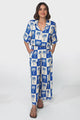 Rayane Collared Shirt and Pants Set - Nohea Print in Blue