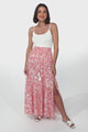 Hellen Maxi Skirt - High Waisted Skirt with Front Splits in Henrietta Print Pink