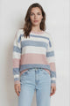 Alfie Jumper - Crew Neck Stripe Knit with Ribbed Hemlines in Blue
