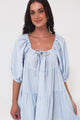 Oliander Mini Dress - On or Off Shoulder Tiered Dress with Pockets in Figaro Stripe Blue