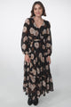 Valina Maxi Dress - Cross Over V Neckline Tiered Dress in Vika Print Black