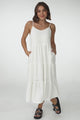 Arlowe Midi Dress - Soft V Neckline Tiered Linen Sun Dress in White