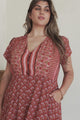 JAASE - Carmen Maxi Dress: Butterfly Cap Sleeve Button Down A Line Dress with Lace Trim in Coral Eden Print