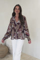 Ashbury Blouse - Mandarin Collar Button Down with Buttoned Cuff Sleeves in Woodstock Print