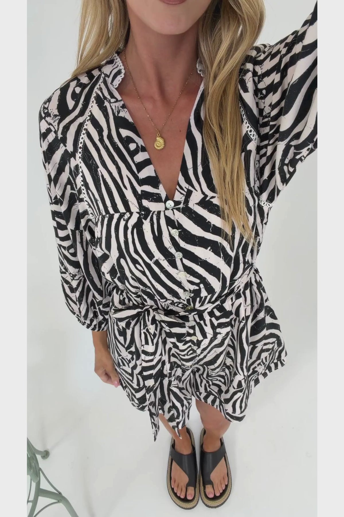 Kiyah Playsuit - Folded Collar Button Through Playsuit with Belt in Zella Print