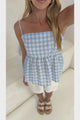 Nela Top - Square Neck Pelum Hem Top with Adjustable Spaghetti Straps in Blue Gingham