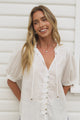 Alettie Blouse - Frill Collar Balloon Sleeve Button Down in White