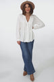 Marjorye Linen Blouse - Pleating Bodice Details Blouse With Long Sleeves In White