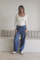 Antoni Barrel Jeans - Mid Rise Whisker Stripe Jeans in Mid Denim Wash
