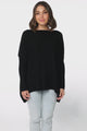 Belinda Knit Top - Boat Neckline Boxy Batwing Top in Black