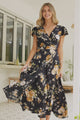 Georgina Midi Dress - V Neck Wrap Dress with Cap Flutter Sleeves in Paska Print