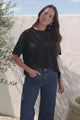 Fable Knit Top - Crew Neck Relaxed Super Soft Knit Tee in Black