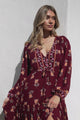 JAASE - Teresa Maxi Dress: A Line Dress with Long Balloon Sleeves in Grenache Print