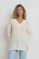 Thorne Jumper - V-Neck Ribbed Side Split Hemline Knit in Cream