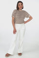 Alden Knit Top: Relaxed Striped Crew Neck Top in Mocha