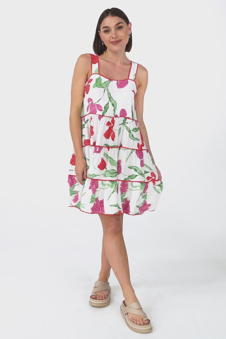 Bronte Mini Dress - Scallop Trim Tiered Sun Dress in Avani Print