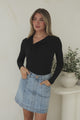 Jessica Bodysuit - Asymmetric Tie Knot Neckline and Push Button Closure in Black