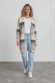 Tess Cardigan - Open Front Stripe Knit with Pockets in Beige