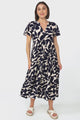 Milla Midi Dress - Tiered Button Down Dress in Kiera Print Navy