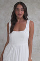 Arielle Maxi Dress - Square Neckline Tiered Dress with Pockets in White
