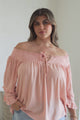 Sarah Top - Off Shoulder Ruffled Sleeve Top in Blush