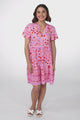 Gabby Mini Dress - Bermuda Collar Button Down Smock with Rick Rack Splicing in Embry Print Pink