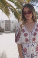 Bestie Mini Dress - V Neck Balloon Sleeve Dress with Tie Waist and Pockets in Magah Print White