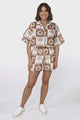 Mirian Button Up Shirt And Shorts Set - Layah Print in Beige