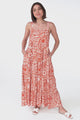 Amabel Maxi Dress - Thick Adjustable Strap Sun Dress in Athena Print Coral