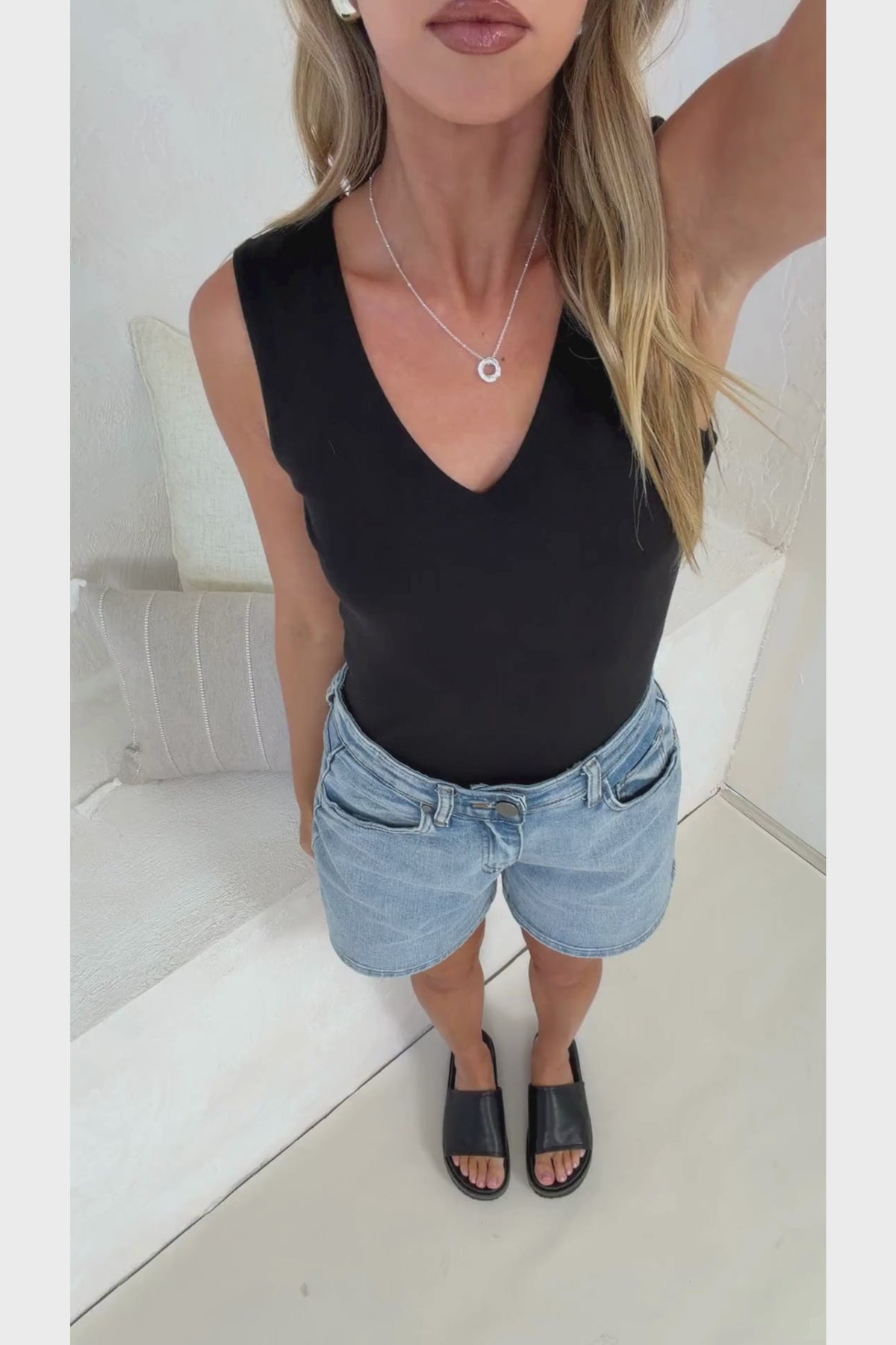 Ryder Top - V Neck Sleeveless Tank Top in Black