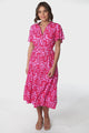 Luvira Midi Dress - Button Down Collared Dress With Statement Belt In Pink