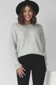 Joanne Knit Top - Crew Neckline Bat Wing Long Sleeve Top in Grey