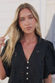 Clare Blouse - Hollow Out Embroidered Button Down Blouse in Black