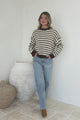 Hershey Jumper - Crew Neck Striped Ribbed Hem Knit in Cream/Chocolate