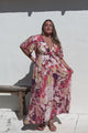 Glades Maxi Dress - V Neck Shirred Waist A Line Dress in Kamara Print Red