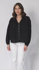 Eloah Top - Lace Shoulder Button Down with Balloon Sleeves in Black