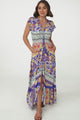 JAASE - Romi Maxi Dress: Button Down Cap Sleeve Dress with Waist Tie in Eden Print