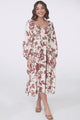 Samera Midi Dress - On or Off Shoulder A Line Dress in Kacia Print Brown