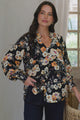 Adora Top - Mandarin Collar Button-Down with Long Balloon Sleeves in Autumn Print