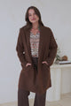 Oswin Cardigan - Open Front Ribbed Shawl Collar Knit with Pockets in Coffee