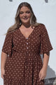 Tassia Maxi Dress - Buttoned Bodice Pull Tie Waist Dress in Kendy Print