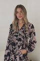 Olivia Mini Dress - Mandarin Collar Tiered Smock Dress with Long Sleeves in Pim Print Black