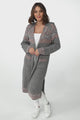 Jumilah Cardigan - Hooded Long Line Graphic Cardigan in Grey