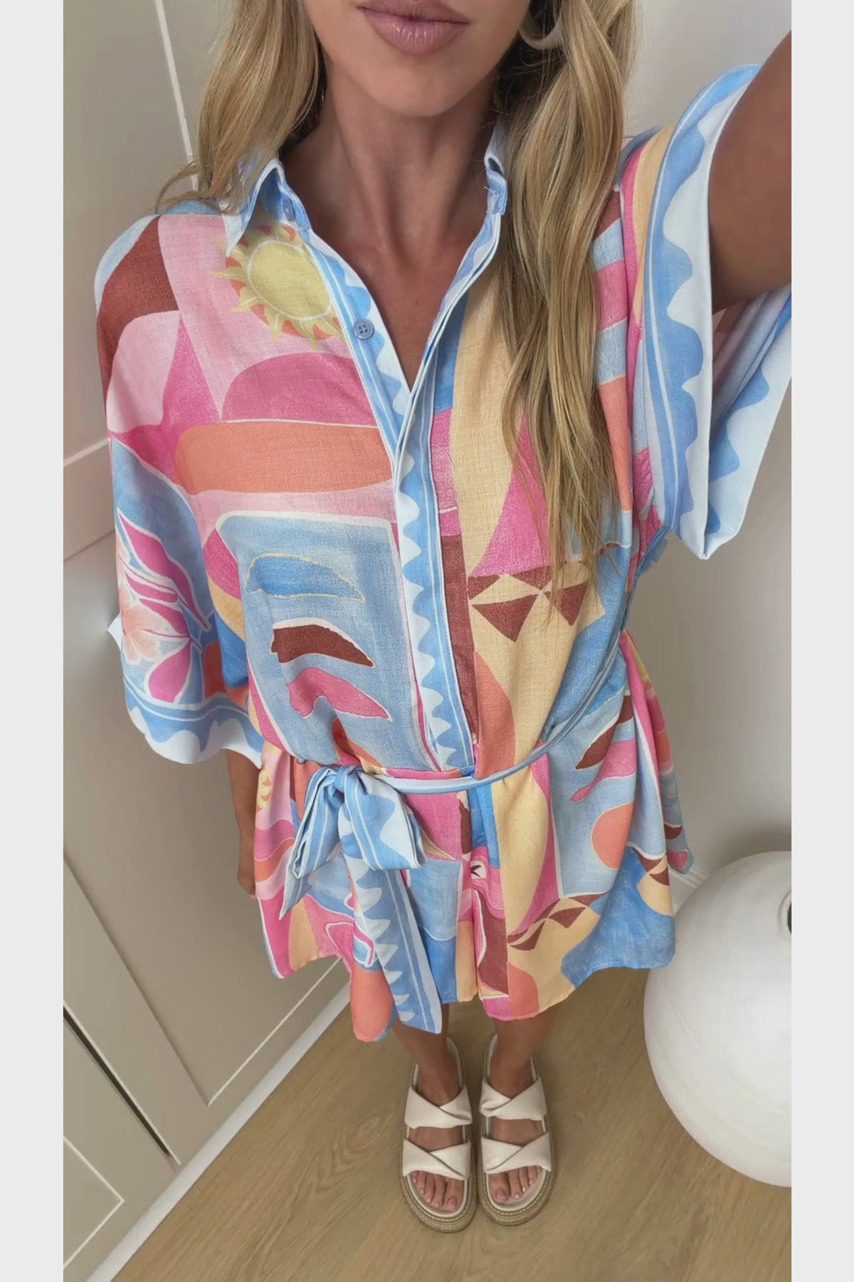 Robina Playsuit - Collared Button Down Front with Detatchable Waist Tie in Coralie Print