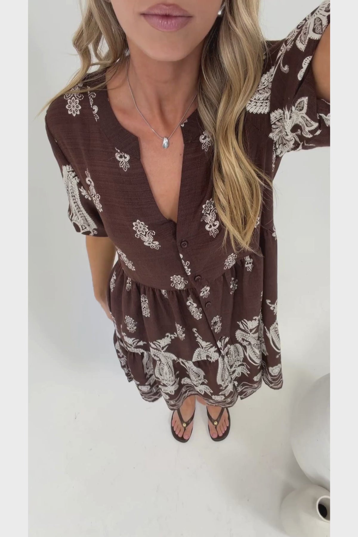 Sorrento Mini Dress - V-Neck Shift Dress with Balloon Sleeves in Houston Print